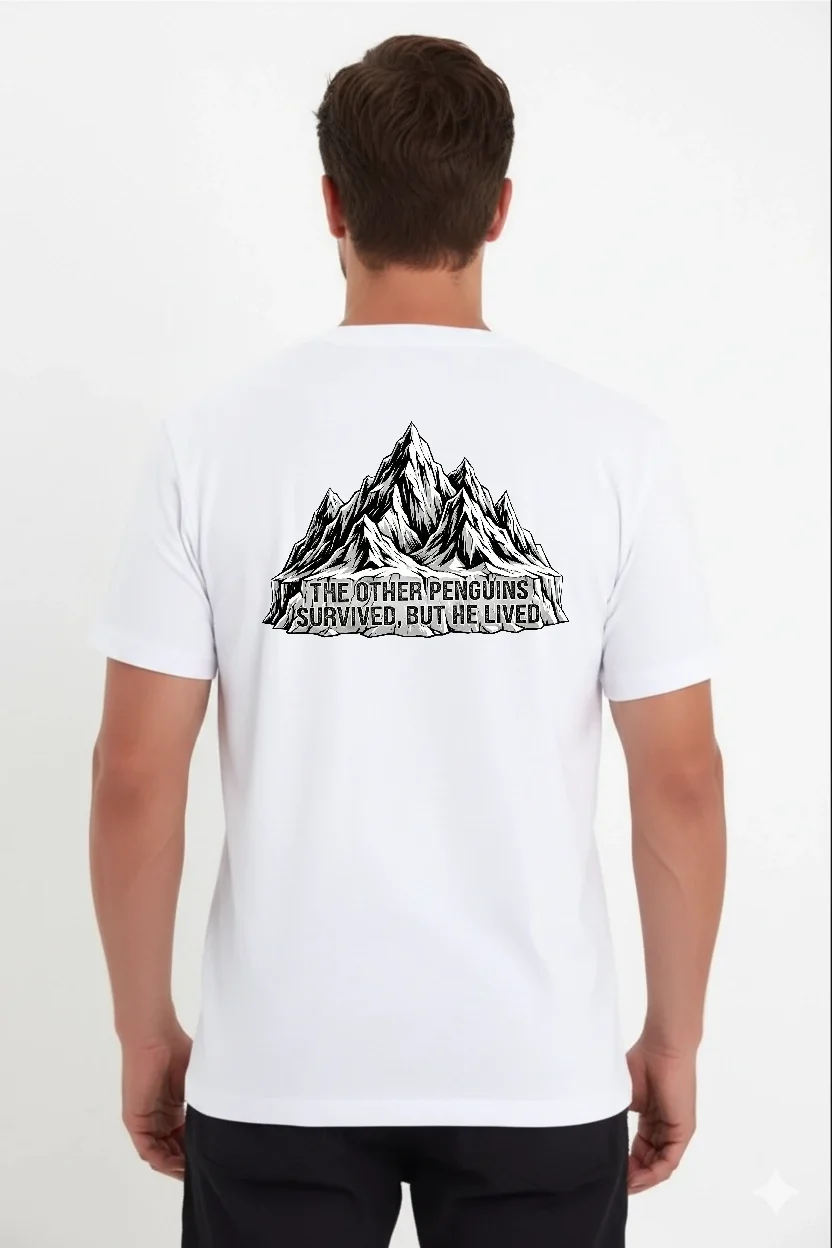 Erkek Nihilist Penguen Temalı Oversize Bisiklet Yaka Tişört - Beyaz Görsel 2