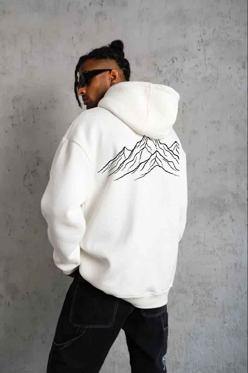 Erkek Nihilist Penguen Özel Tasarım Oversize Kapüşonlu Sweatshirt - Beyaz Görsel 2