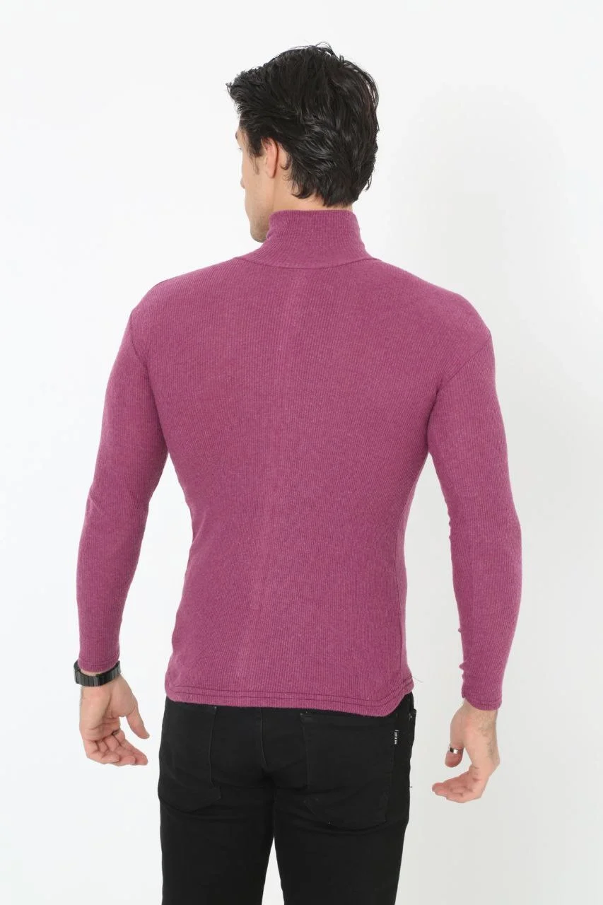 Erkek Kaşkorse Boğazlı Full Likralı Fitilli Body Kazak - Gül Kurusu Görsel 3