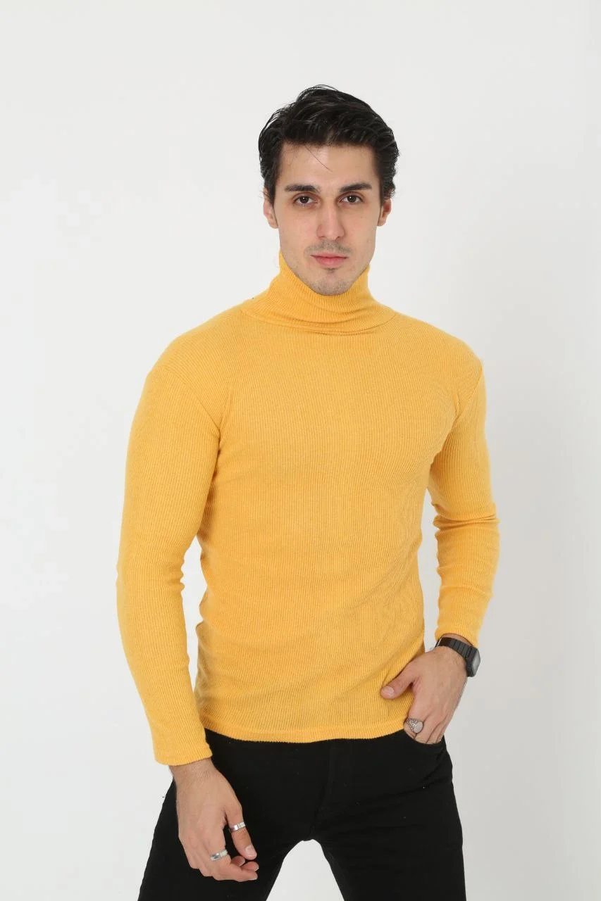 Erkek Kaşkorse Boğazlı Full Likralı Fitilli Body Kazak - Sarı Görsel 2