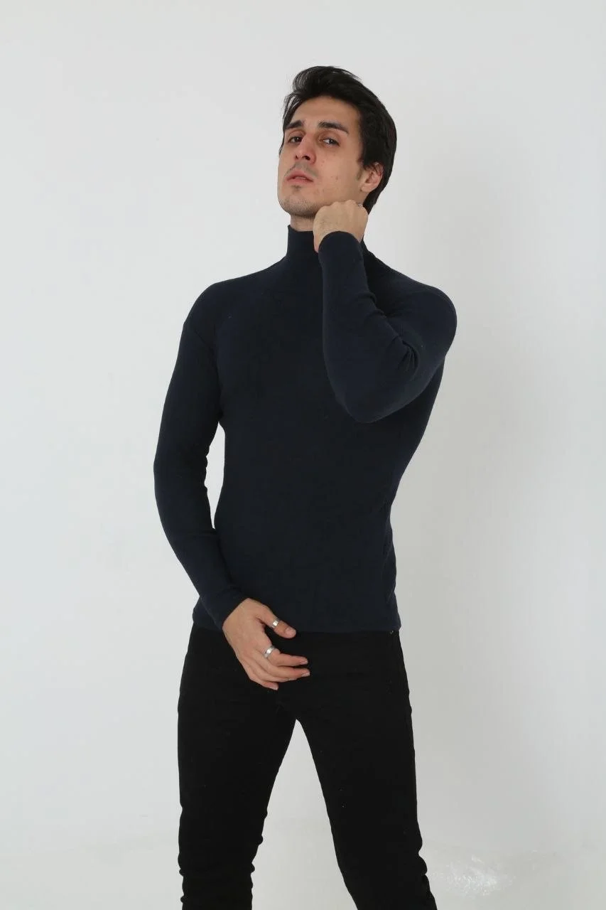 Erkek Kaşkorse Boğazlı Full Likralı Fitilli Body Kazak - Siyah Görsel 2