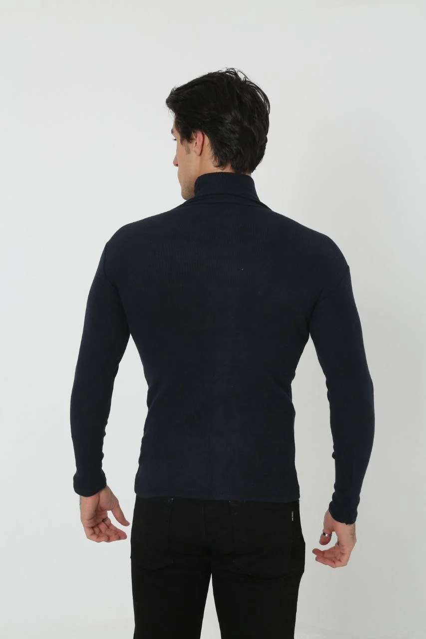 Erkek Kaşkorse Boğazlı Full Likralı Fitilli Body Kazak - Siyah Görsel 4