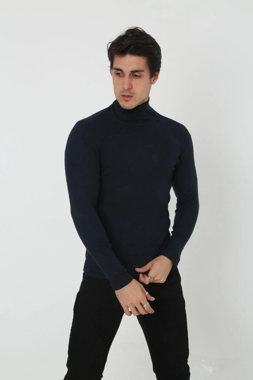 Erkek Kaşkorse Boğazlı Full Likralı Fitilli Body Kazak - Siyah Görsel 5