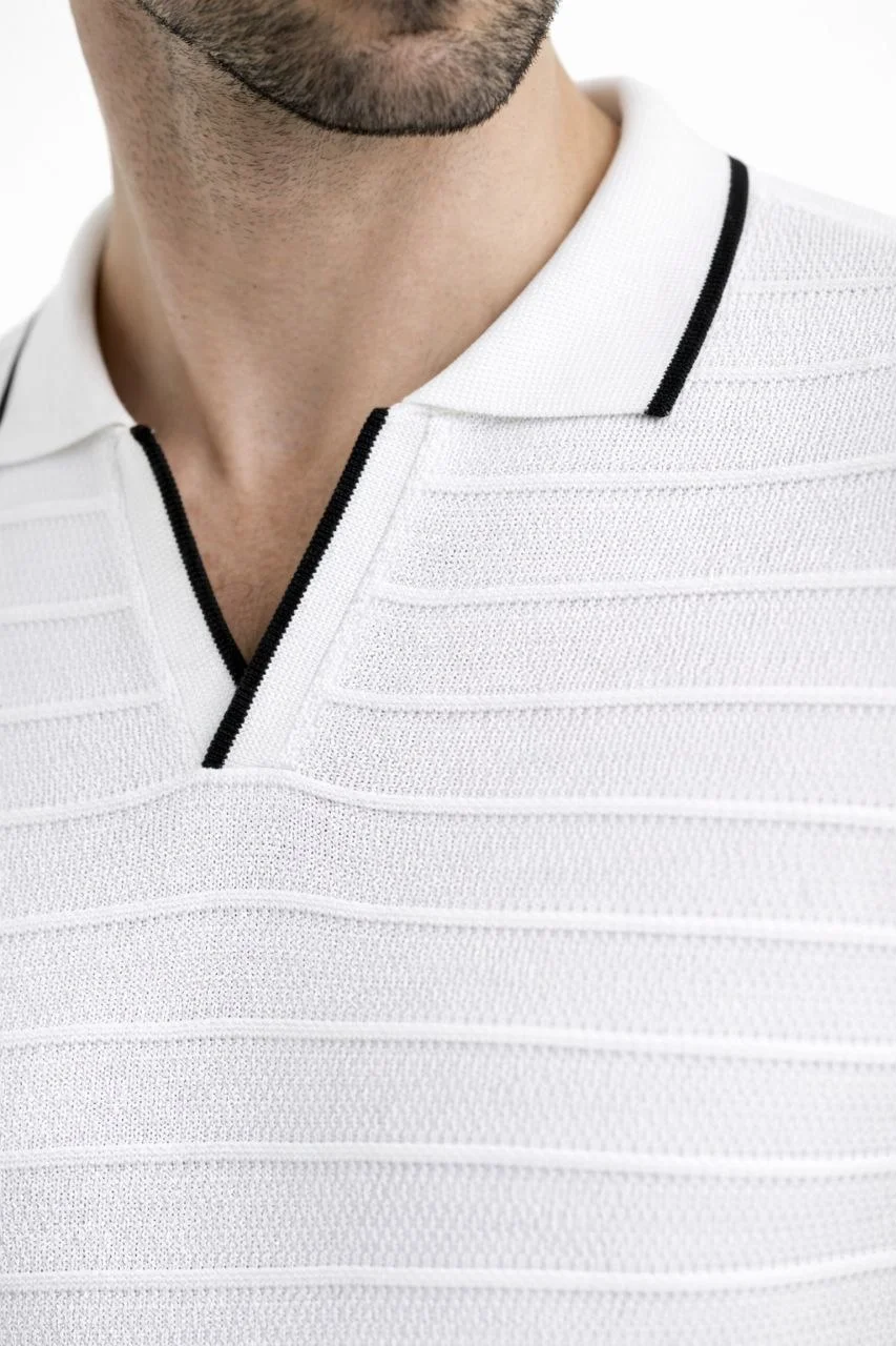 Erkek 2’li Paket Triko Yakalı Düğmesiz Açık Yaka Fitilli Kısa Kollu Regular Fit Tişört - Beyaz & Mint Yeşili Görsel 8