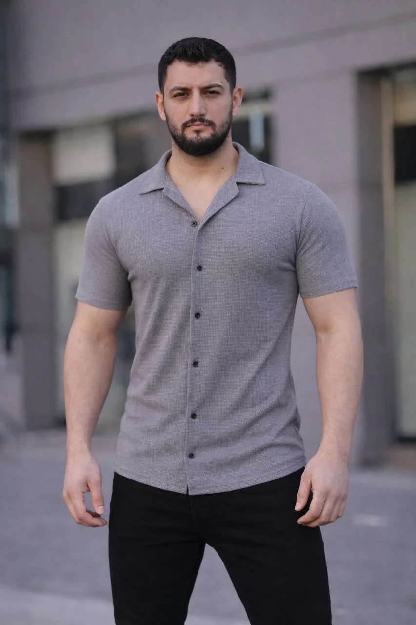 Erkek Waffle Dokuma Açık Yakalı Düğmeli Regular Kalıp 3’lü Gömlek Seti - Gri, Saks Mavisi, Beyaz Görsel 7