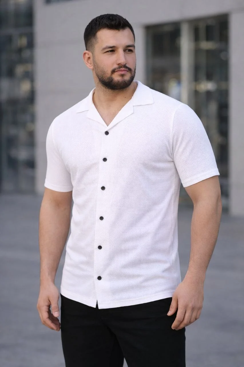 Erkek Waffle Dokuma Açık Yakalı Düğmeli Regular Kalıp 3’lü Gömlek Seti - Siyah, Kırmızı, Beyaz Görsel 2