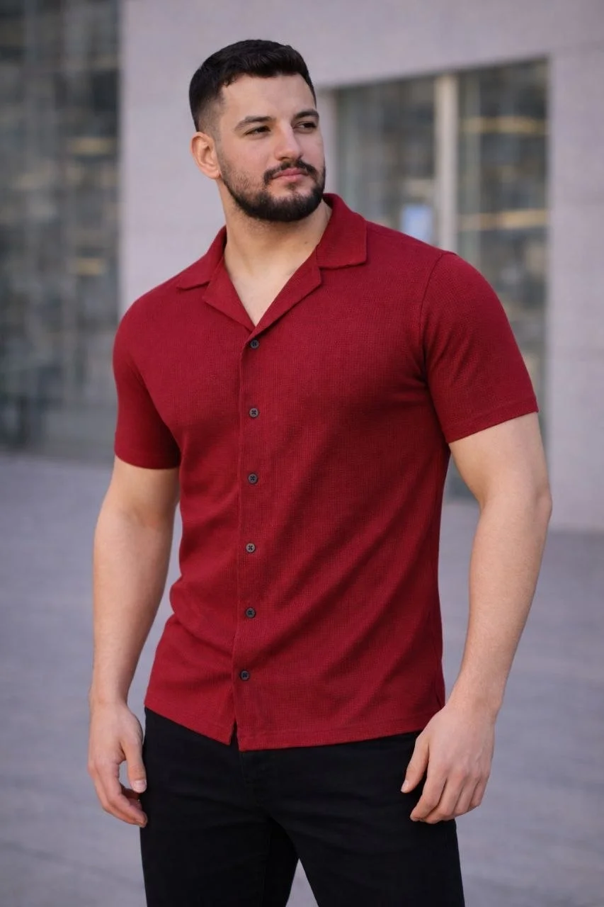 Erkek Waffle Dokuma Açık Yakalı Düğmeli Regular Kalıp 3’lü Gömlek Seti - Siyah, Kırmızı, Beyaz Görsel 4