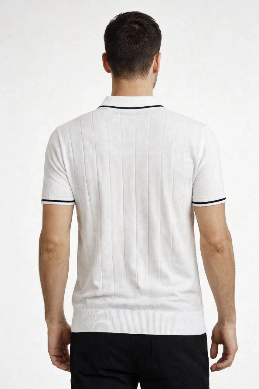 Erkek 3’lü Paket Dokuma Triko  Fermuarlı Yakalı Fitilli Kısa Kollu Regular Fit Tişört - Beyaz, Haki, Siyah Görsel 8