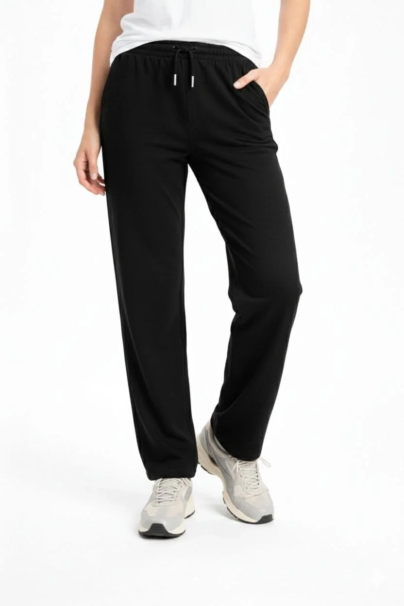 Kadın Düz Paça Beli Lastikli İpli Günlük Spor Eşofman Altı Rahat Fit - Siyah