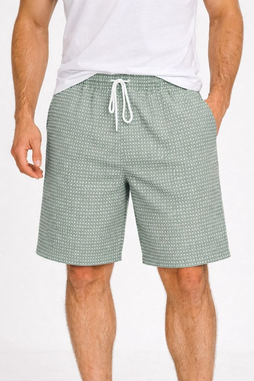 Erkek Pötikareli Şort – Beli Lastikli Bağcıklı, Cepli, Rahat Kesim Günlük Yazlık Şort - Mint Yeşili