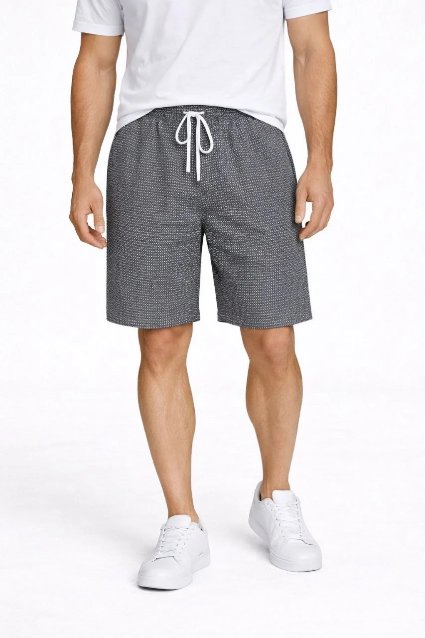 Erkek Pötikareli Şort – Beli Lastikli Bağcıklı, Cepli, Rahat Kesim Günlük Yazlık Şort - Füme