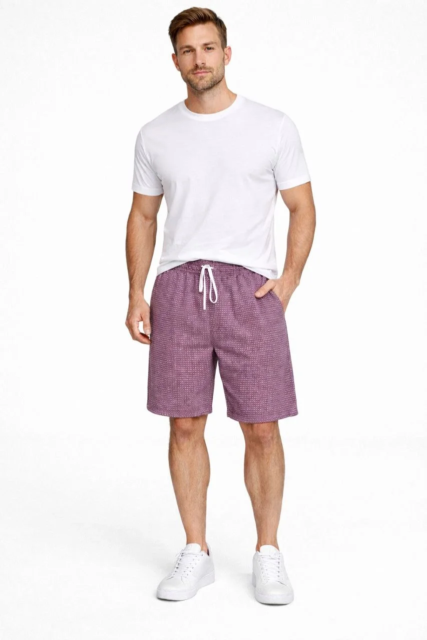 Erkek Pötikareli Şort – Beli Lastikli Bağcıklı, Cepli, Rahat Kesim Günlük Yazlık Şort - Gül Kurusu