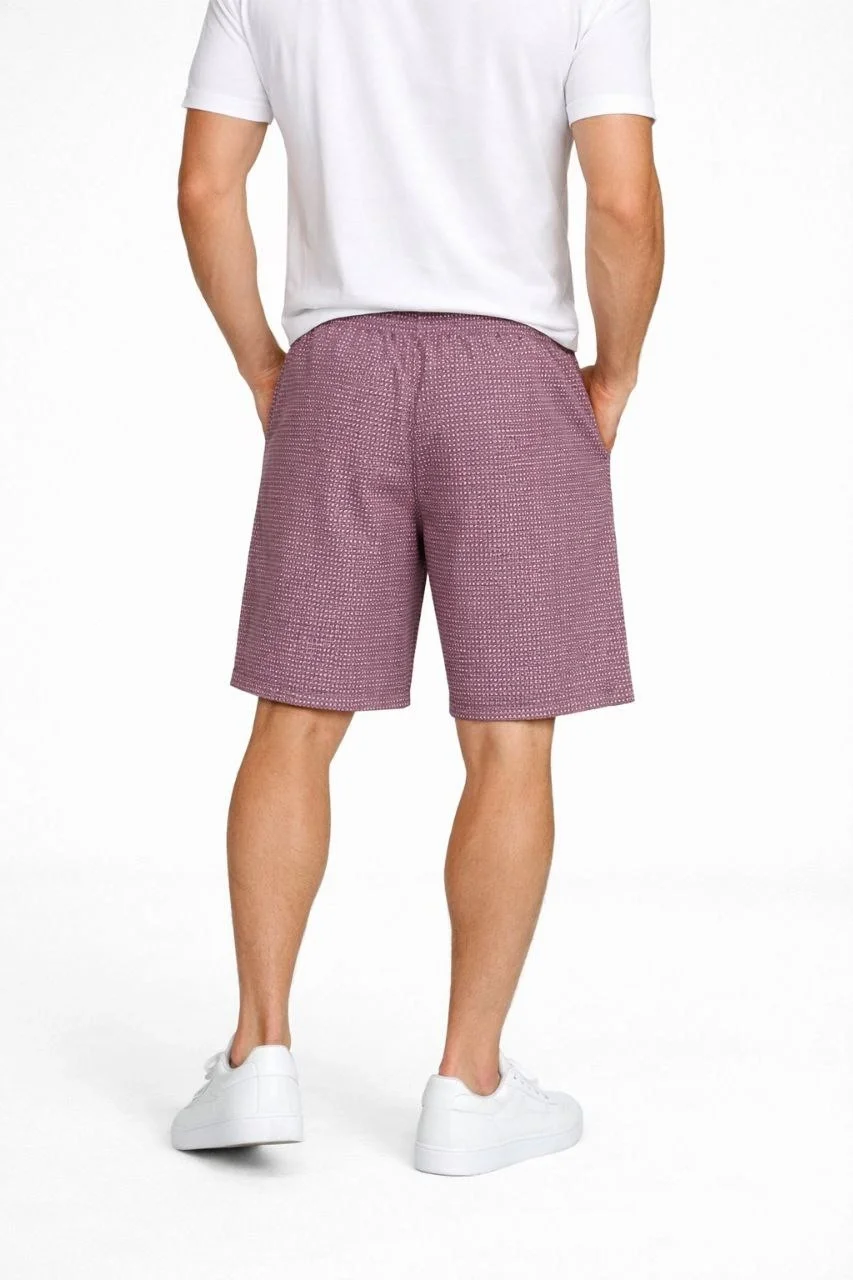 Erkek Pötikareli Şort – Beli Lastikli Bağcıklı, Cepli, Rahat Kesim Günlük Yazlık Şort - Gül Kurusu