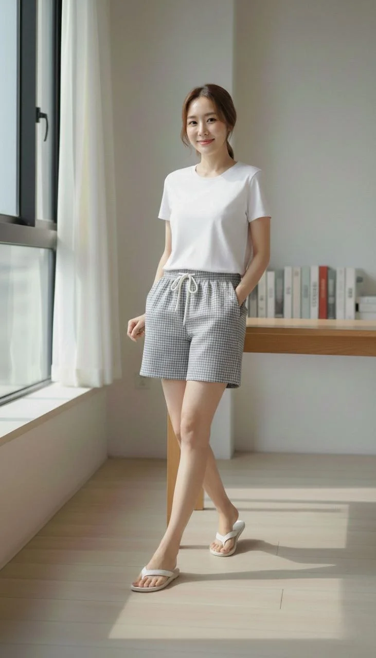 Kadın Pötikareli Şort Beli Lastikli Bağcıklı Cepli Kesim Şort - Füme