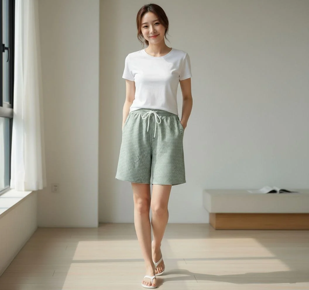 Kadın Pötikareli Şort Beli Lastikli Bağcıklı Cepli Kesim Şort - Mint Yeşili