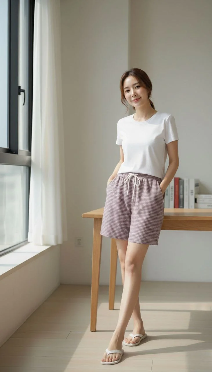 Kadın Pötikareli Şort Beli Lastikli Bağcıklı Cepli Kesim Şort - Gül Kurusu