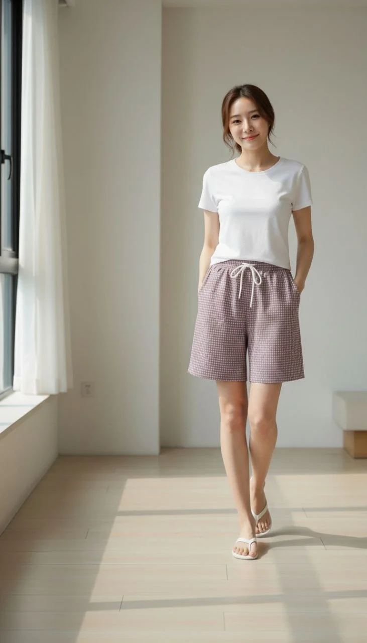 Kadın Pötikareli Şort Beli Lastikli Bağcıklı Cepli Kesim Şort - Gül Kurusu