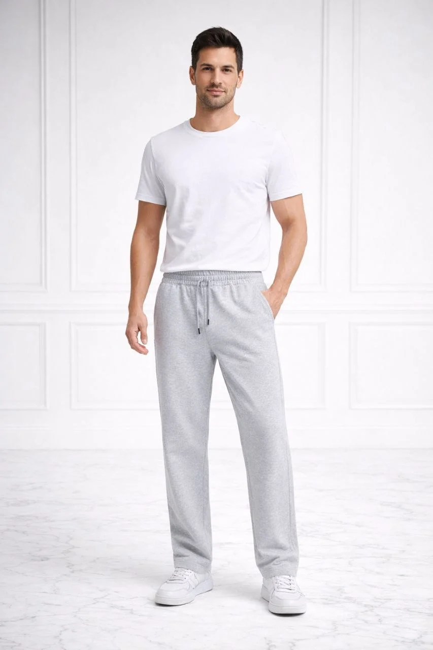 Erkek Düz Paça Beli Lastikli Eşofman Alt Pantolon - Gri