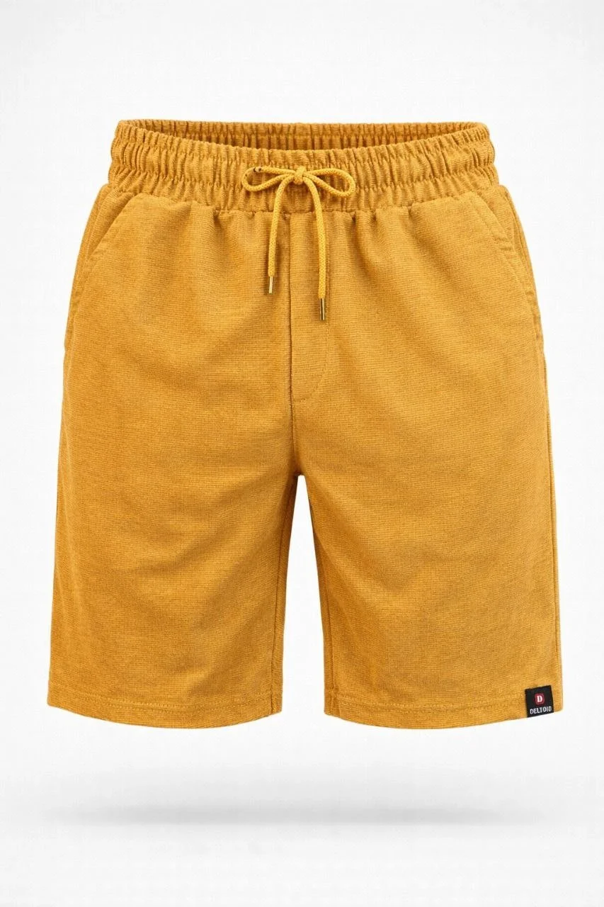 Erkek otoban Dokuma Şort Beli Lastikli Bağcıklı, Cepli, Rahat Kesim Günlük Yazlık Şort - Hardal
