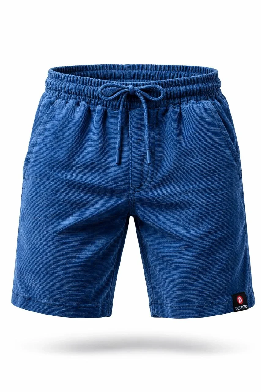 Erkek otoban Dokuma Şort Beli Lastikli Bağcıklı, Cepli, Rahat Kesim Günlük Yazlık Şort - İndigo