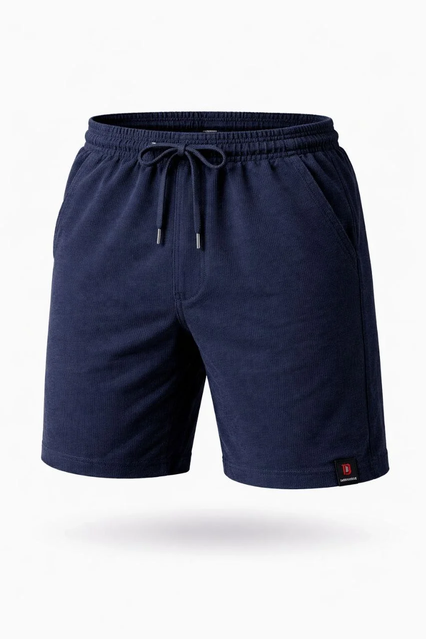 Erkek otoban Dokuma Şort Beli Lastikli Bağcıklı, Cepli, Rahat Kesim Günlük Yazlık Şort - Lacivert