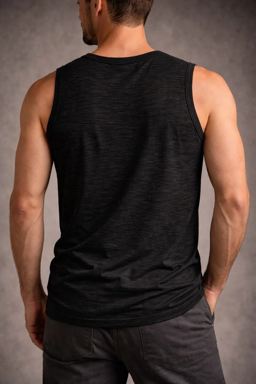 Erkek Flamlı Kumaş Kolsuz Atlet Günlük Fitness Spor T-Shirt - Siyah