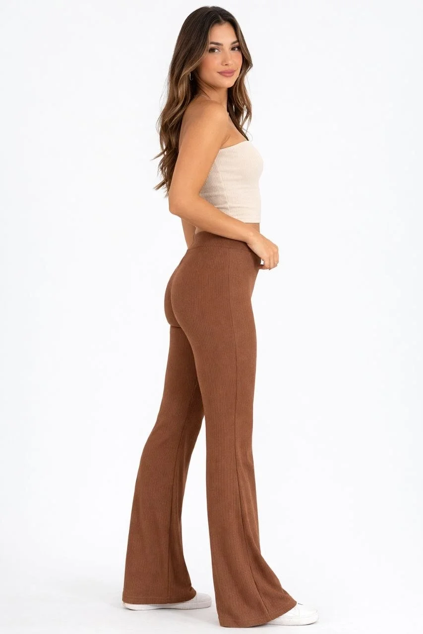 Kadın Fitilli Kaşkorse İspanyol Paça Tayt Yüksek Bel Esnek Pantolon - Kahverengi