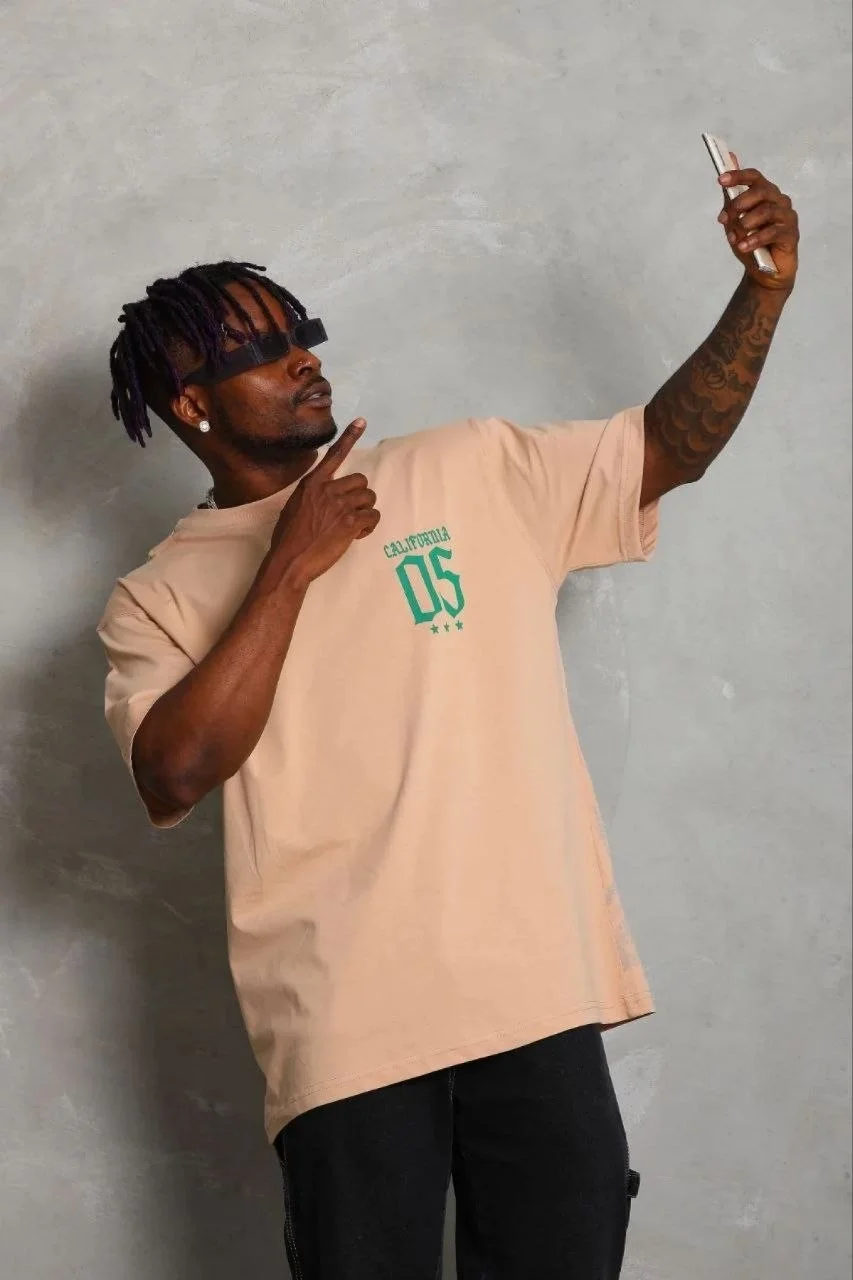 Erkek Baskılı T-Shirt Kısa Kol Bisiklet Yaka Regular Fit Tişört - Bej