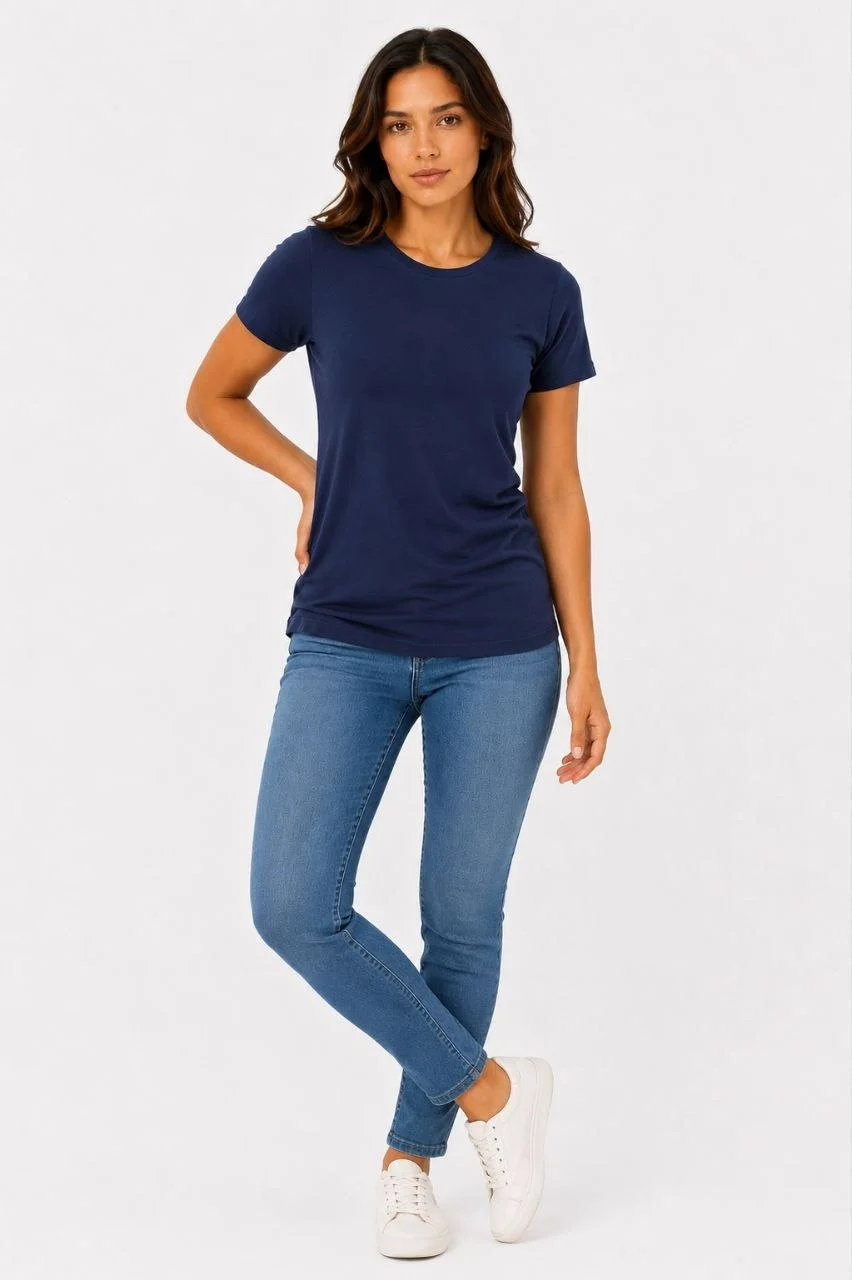 Kadın Basic Tişört Bisiklet Yaka Kısa Kol Günlük Yazlık Slim fit T-Shirt