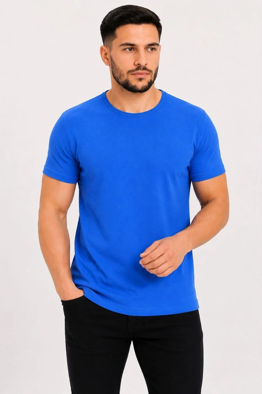 Erkek Basic Tişört Bisiklet Yaka Kısa Kol Günlük Yazlık Slim fit T-Shirt - Saks