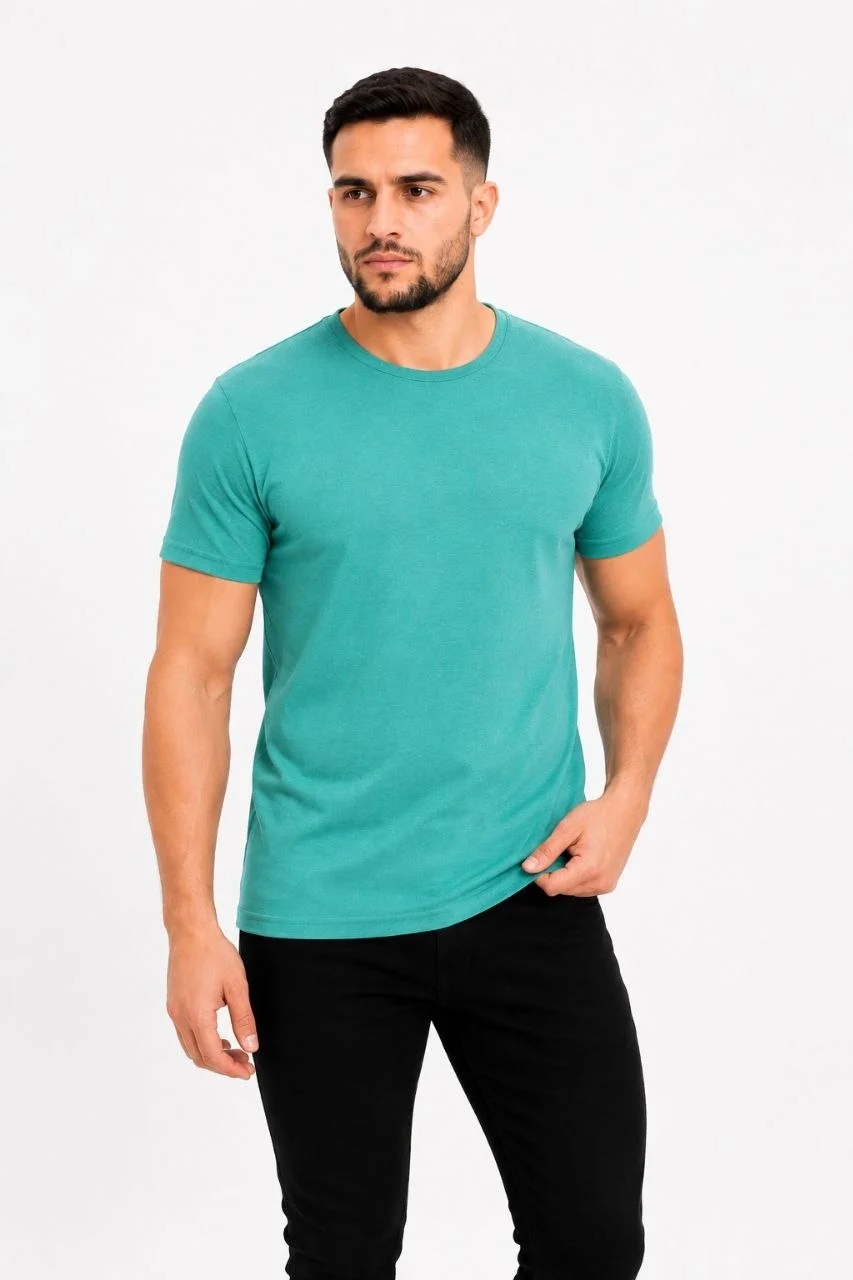 Erkek Basic Tişört Bisiklet Yaka Kısa Kol Günlük Yazlık Slim fit T-Shirt - Su
