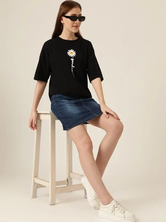 Baskılı Kadın T-shirt - Siyah Görsel 2