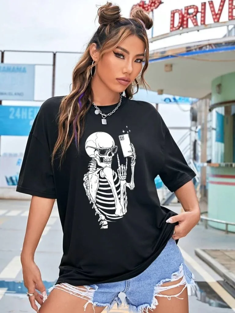 Baskılı Kadın T-shirt - Siyah Görsel 5