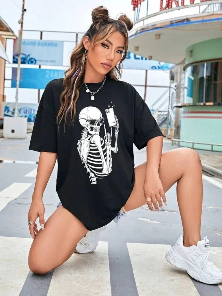 Baskılı Kadın T-shirt - Siyah Görsel 4