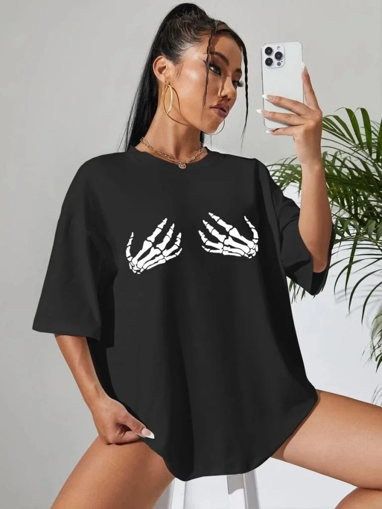 Baskılı Kadın T-shirt - Siyah Görsel 3