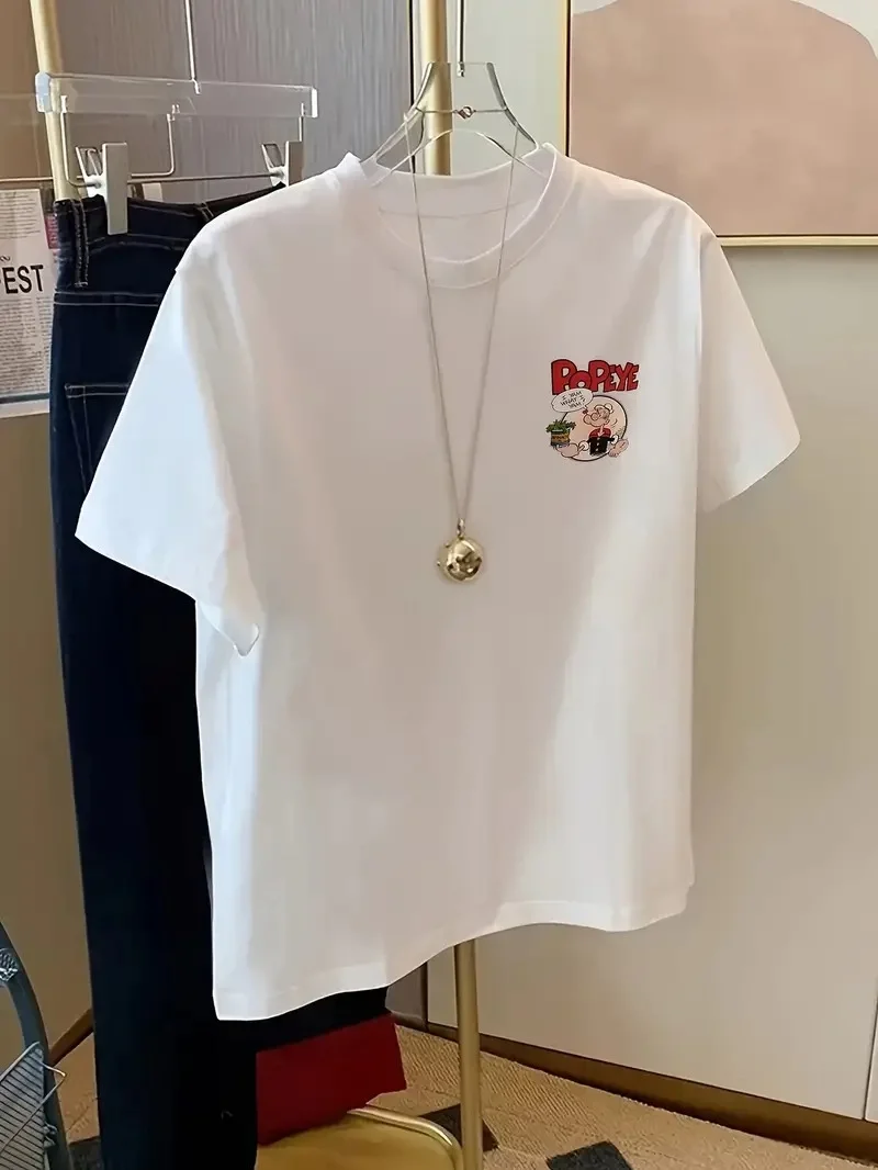 Erkek Oversize Tişörtü  Popeye the Sailor Retro Vintage Ispanak | Hediye olarak idealdir, farklı boyutları mevcuttur. - Beyaz Görsel 2