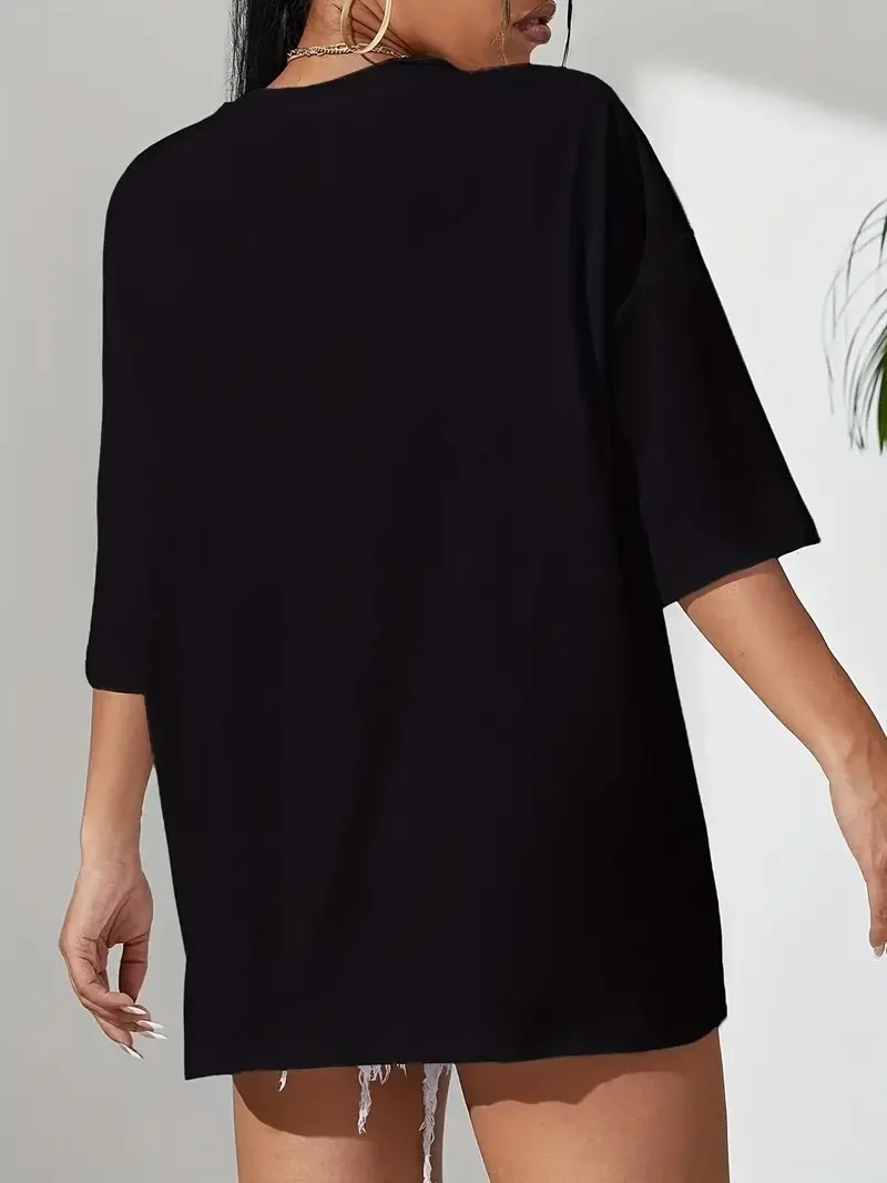 20/1 Penye Compack Classical Baskılı Siyah Oversize Tişort - Siyah Görsel 4