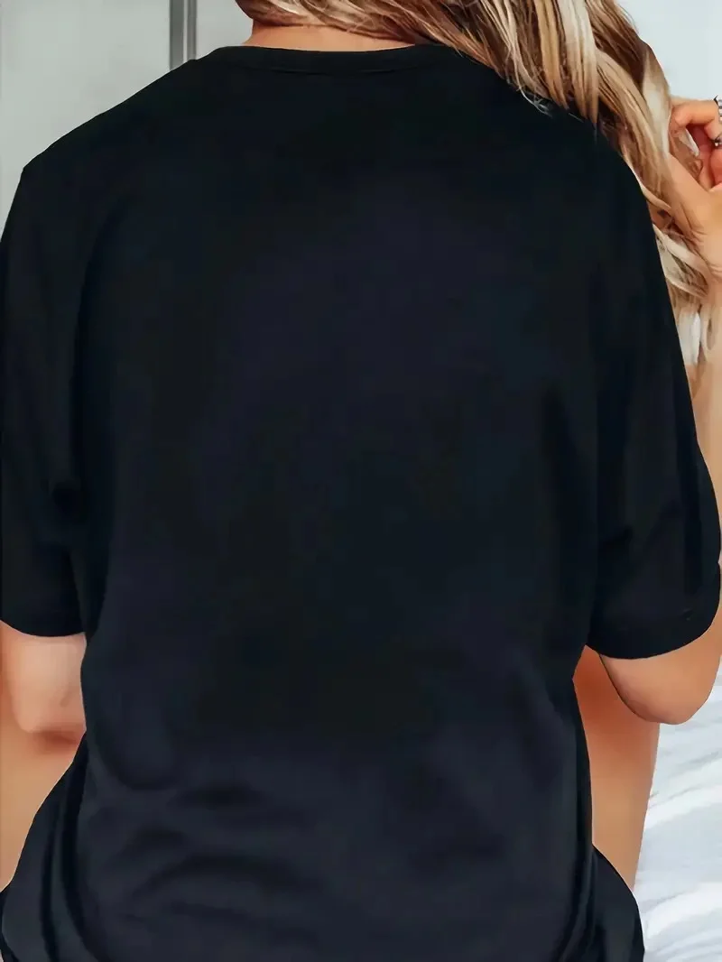 20/1 Penye Compack Baskılı Oversize Bisiklet Yaka Kısa Kol T-shirt - Siyah Görsel 2