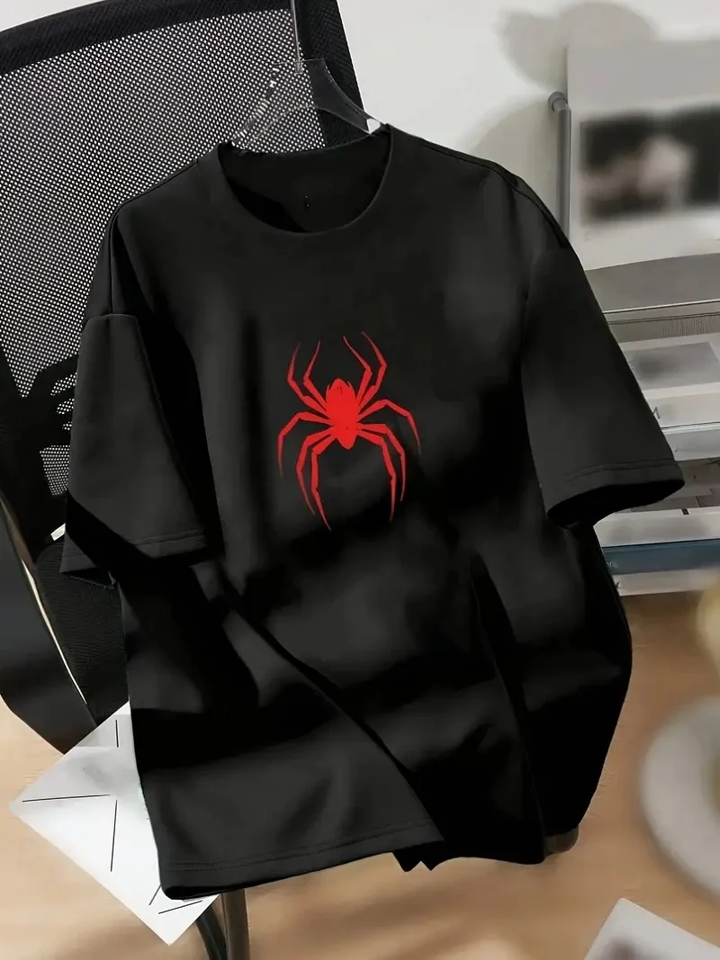 Kadın 20/1 Penye Compack Spider Baskılı Oversize  Kısa Kol Yazlık T-shirt - Siyah