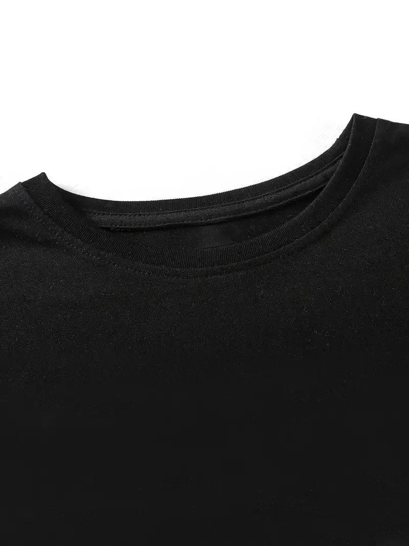 [Günlük T-Shirt] Hafif Kadın Günlük T-Shirt | Bol Kesim, Kısa Kollu, Yuvarlak Yaka, Eğlenceli Karikatür Ayı ve "Umrumda Değil" Baskı - Günlük Stil, İlkbahar/Yaz- Siyah Görsel 4