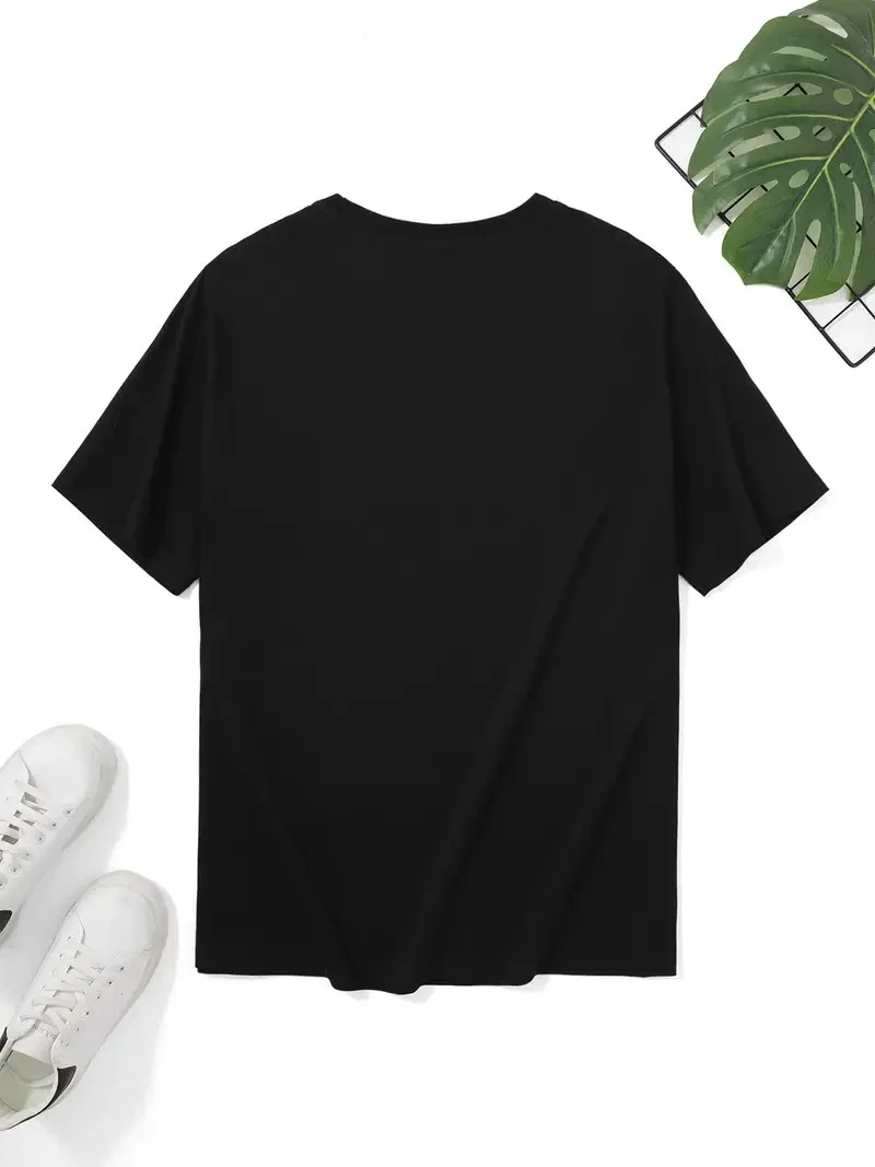 20/1 Penye Compack Palmiye Ön Baskılı Oversize Bisiklet Yaka Kısa Kol Yazlık T-shirt - Siyah Görsel 3