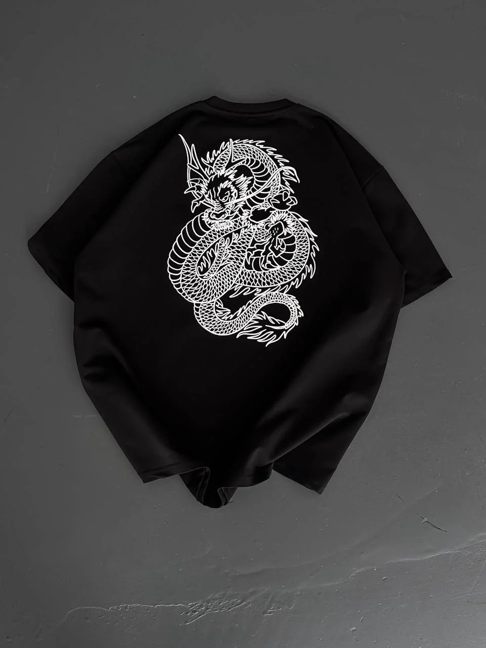 Baskılı Oversize Bisiklet Yaka T-shirt - Siyah Görsel 4