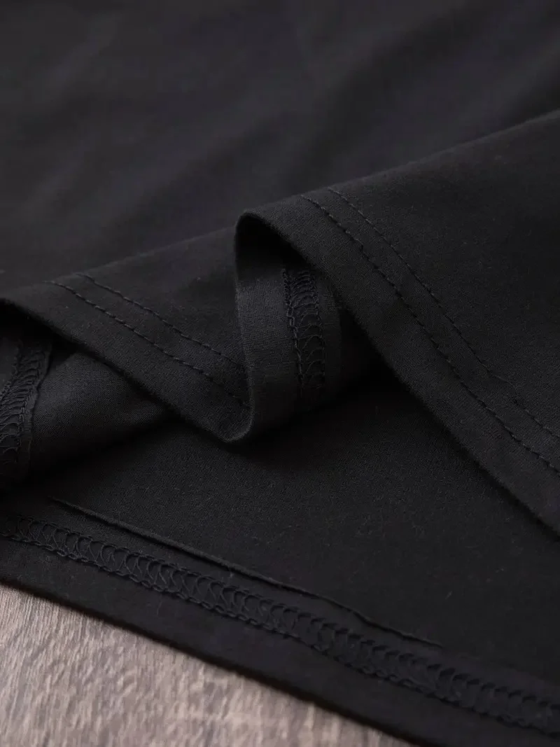 20/1 Penye Compack Baskılı Oversize Bisiklet Yaka m Kısa Kol Yazlık T-shirt - Siyah Görsel 4