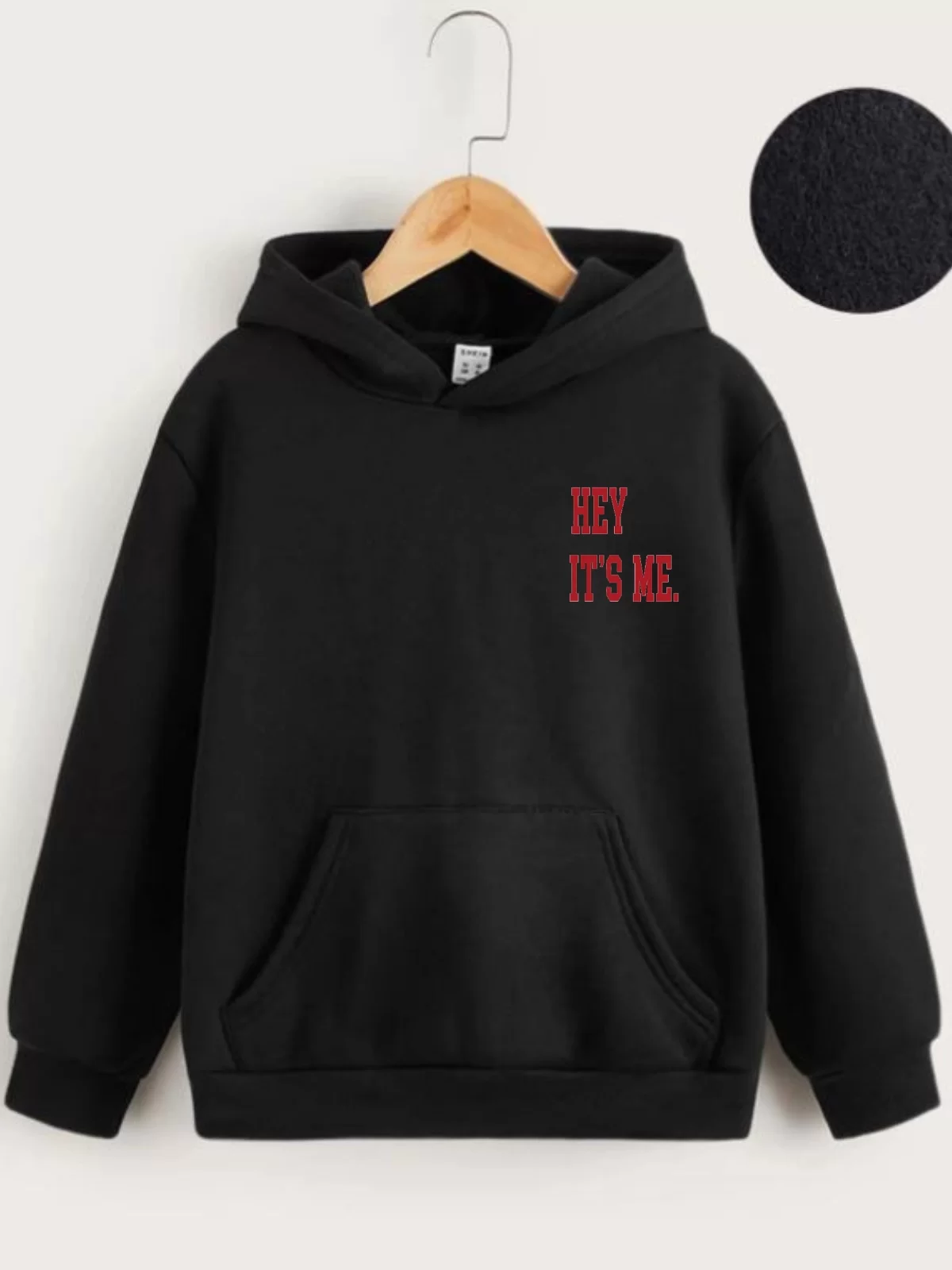 Çocuk Unisex Kapüşonlu Hey It's Me Baskılı Sweatshirt - Siyah