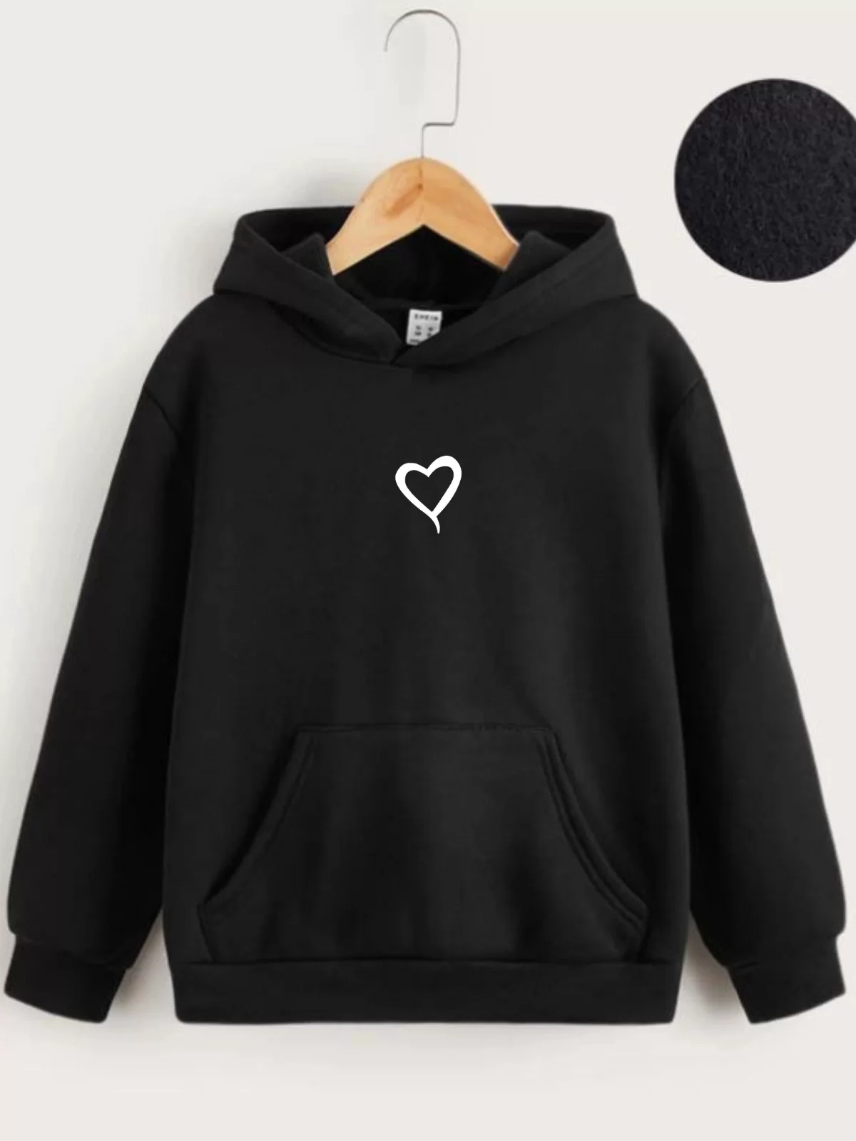 Çocuk Unisex Kapüşonlu Kalp Baskılı Sweatshirt - Siyah