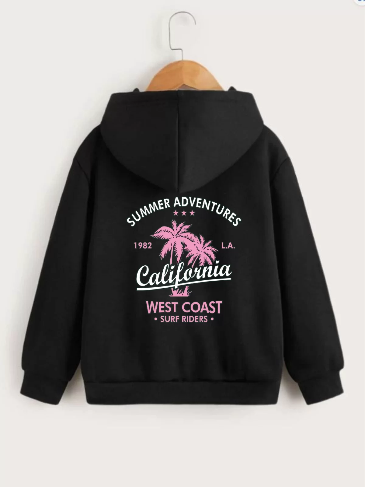 Çocuk Unisex Kapüşonlu Ön ve Arka California Baskılı Sweatshirt - Siyah
