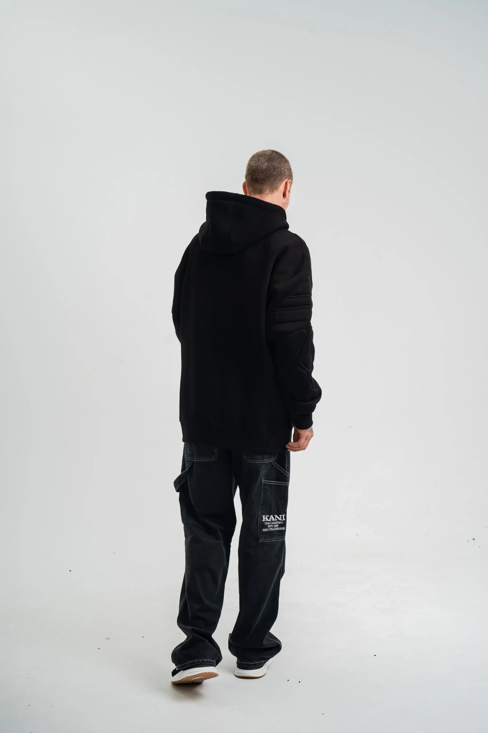 Double Oversize Kapşonlu Nakışlı SweatShirt - Siyah Görsel 8