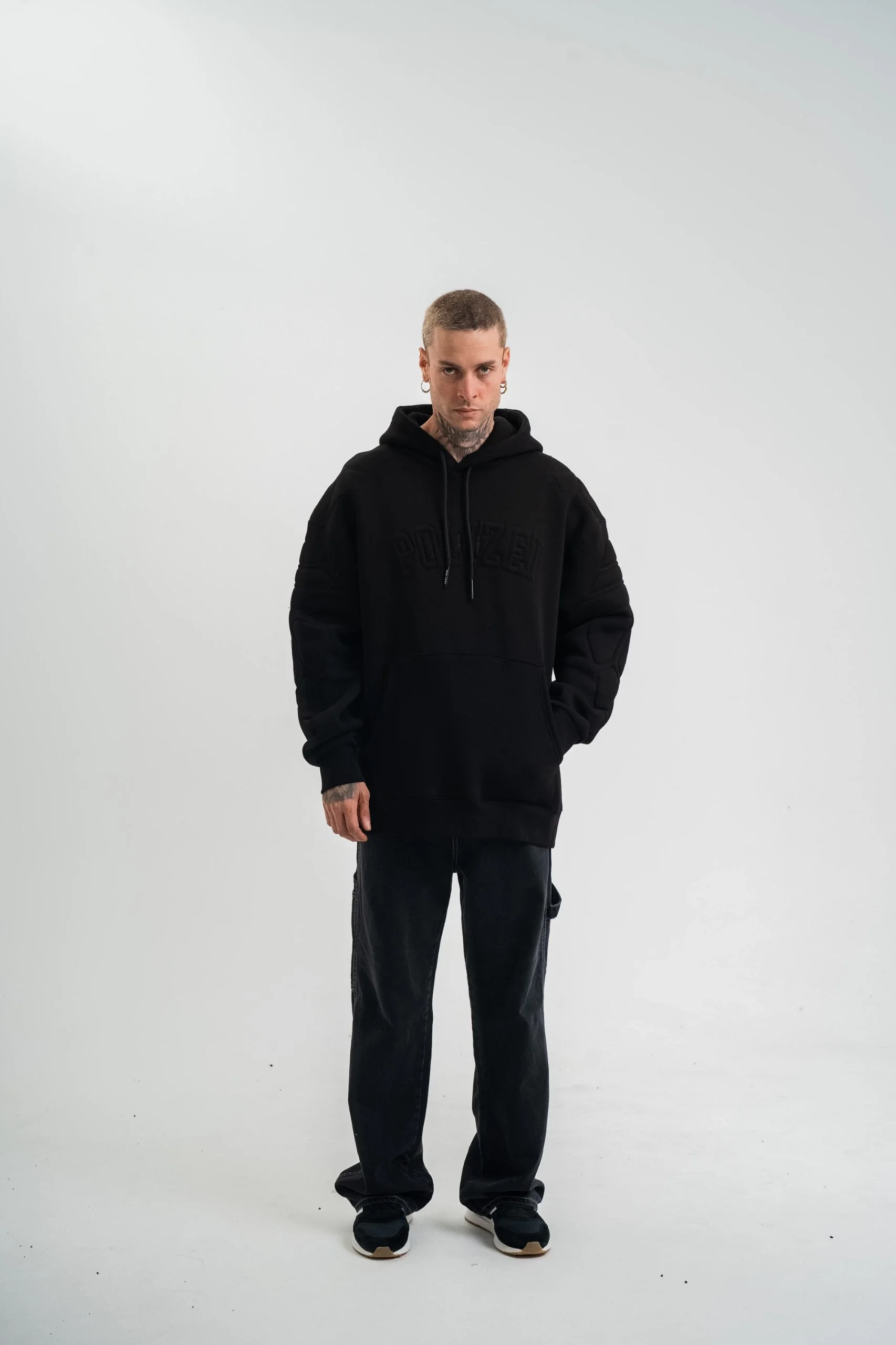 Double Oversize Kapşonlu Nakışlı SweatShirt - Siyah Görsel 5