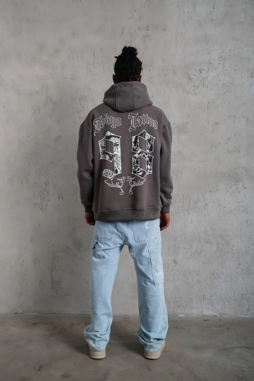 Erkek 98 Baskılı Kapşonlu Sweat - Gri Görsel 4