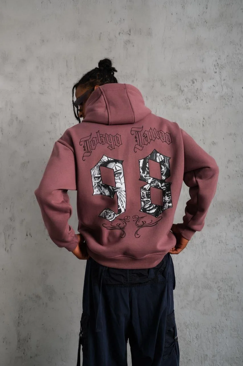 Erkek 98 Baskılı Kapşonlu Sweat - Gül Kurusu Görsel 4